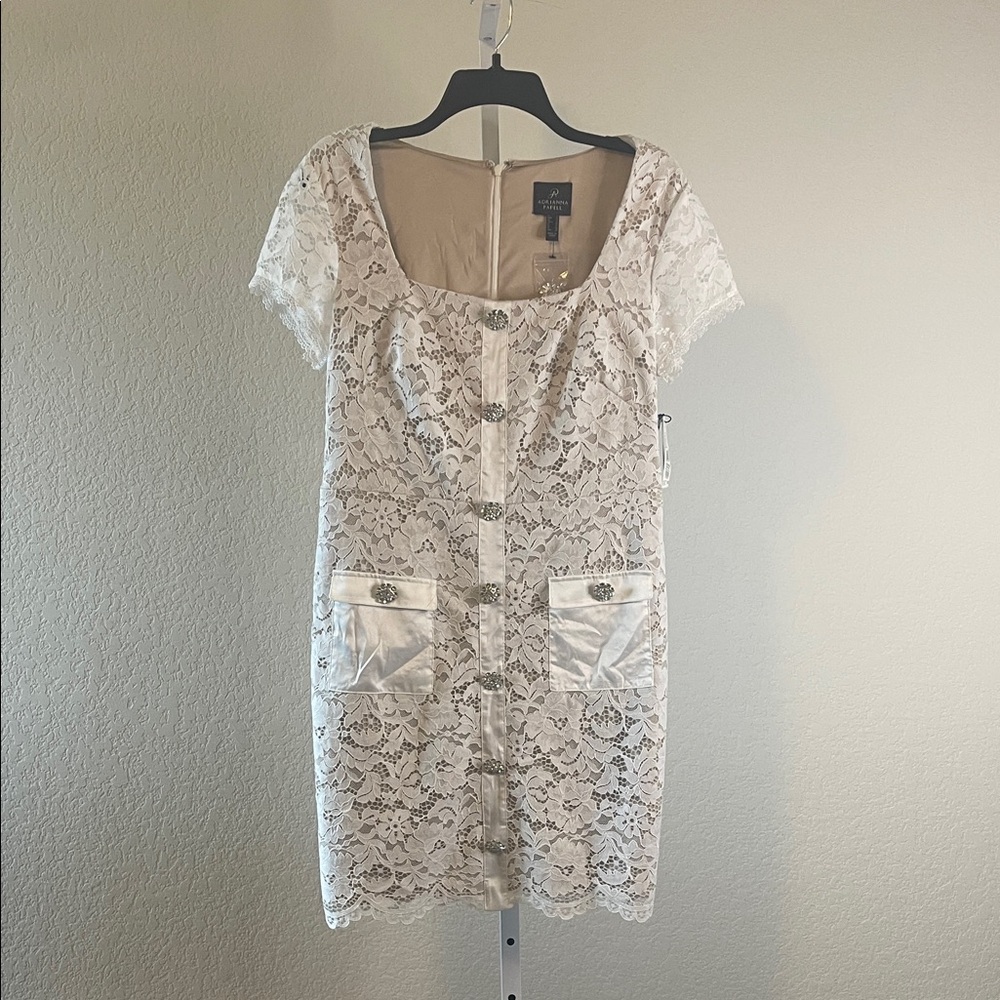 ADRIANNA PAPELL‎ IVORY LACE DRESS WITH JEWEL ACCENTS - SIZE 10. NWT